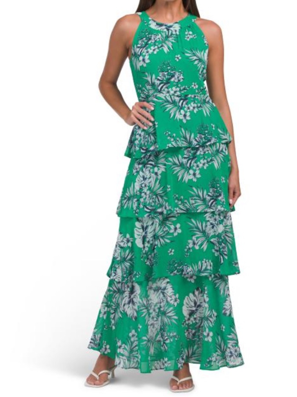 Tommy Hilfiger Tiered Green Floral Maxi Dress - Sleeveless Summer Dress